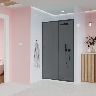 Душевая дверь Veconi Evo 100 B, 1200x1950, черный матовый, стекло тонированное матовое